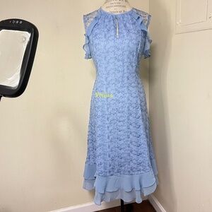 NEW SUNDANCE Blue Mesh Embroidery Cold Shoulder Sleeve Dress not on market!
